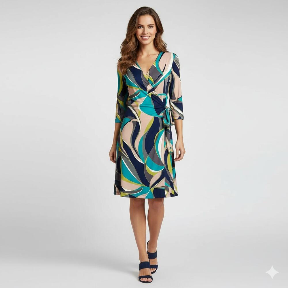 NWT Tracy Negoshian Guiliana Jersey Wrap Dress Colored Swirls Abstract Print XS